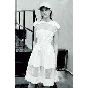 Alice & UO Urban Outfitters ivory cap sleeve mesh cutout Antoinette poplin dress